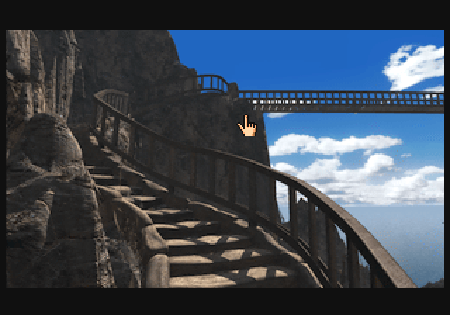 Riven: The Sequel to Myst (SEGA Saturn) screenshot: The stairs lead to a bridge.