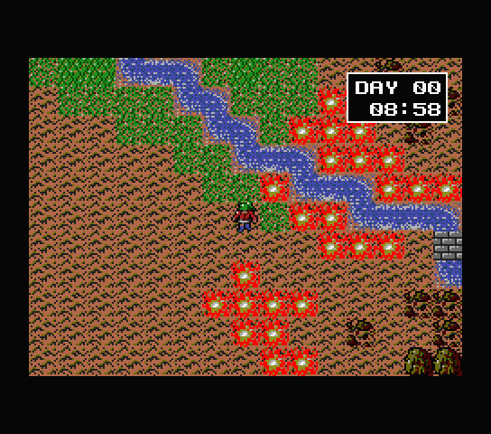 Shiryō Sensen: War of the Dead (MSX) screenshot: The map is pretty maze-like, with all those fires...
