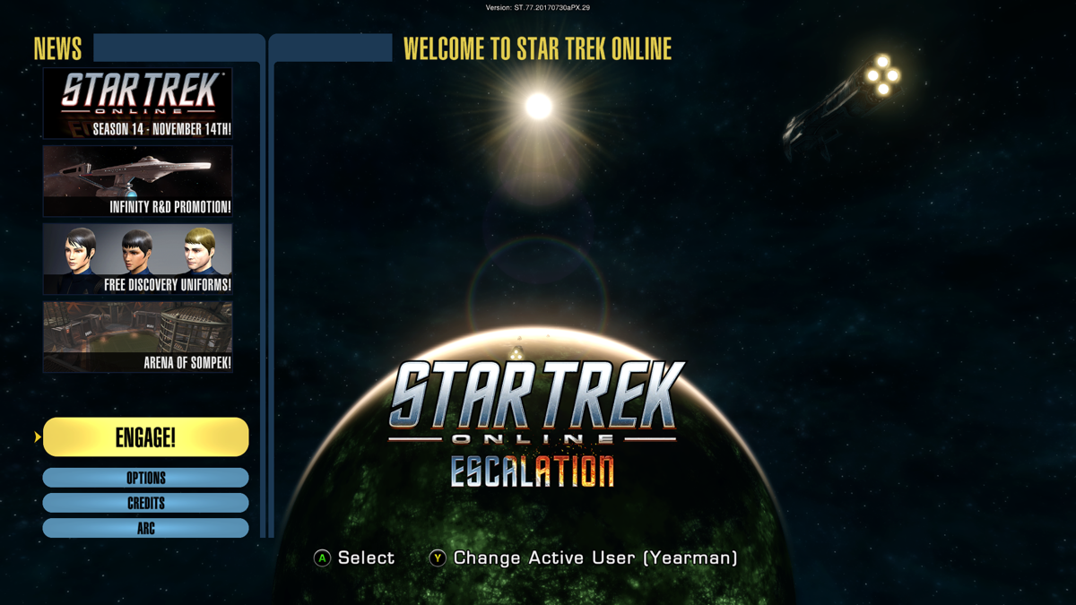 Star Trek Online (Xbox One) screenshot: Main menu