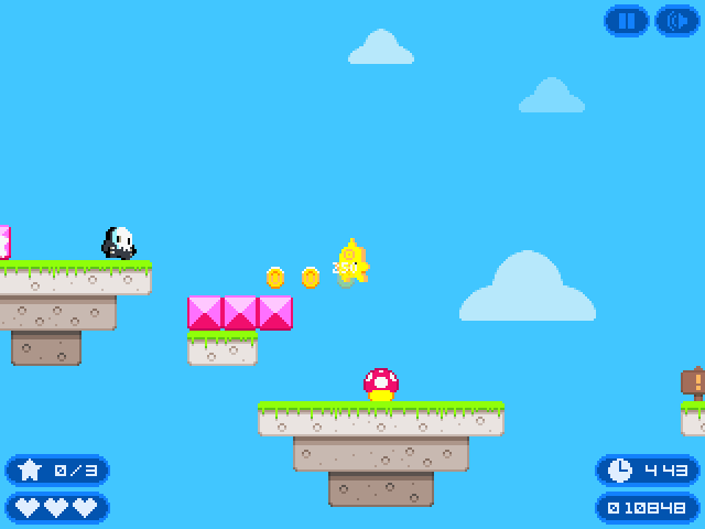 Sky Island (Browser) screenshot: Jump on the mushroom to perfom a mega jump