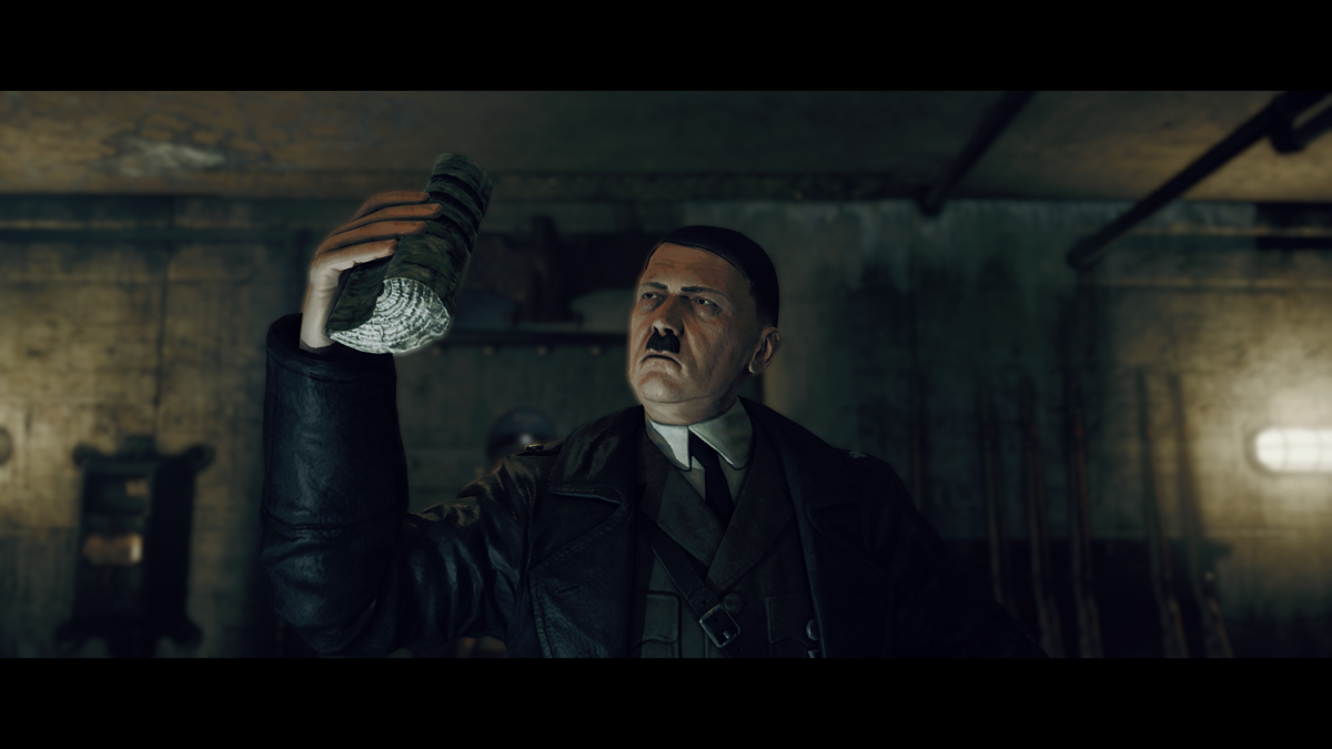 Sniper Elite: Nazi Zombie Army 2 (Windows) screenshot: The Fuhrer examining his portion of the Sagarmatha Relic.
