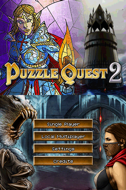 Puzzle Quest 2 (Nintendo DS) screenshot: Title screen with main menu.