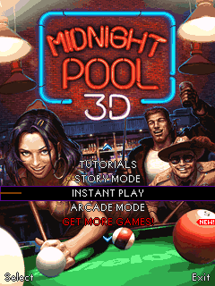 Midnight Pool 3D (J2ME) screenshot: Main menu