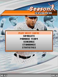 Derek Jeter Pro Baseball 2008 (J2ME) screenshot: Season menu