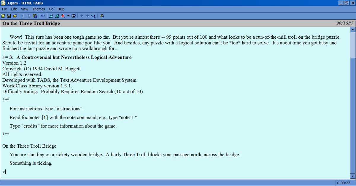 +=3: A Controversial but Nevertheless Logical Adventure (TADS) screenshot: Beginning of the game