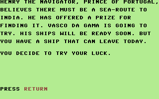 Sea Route to India (Commodore 64) screenshot: Story