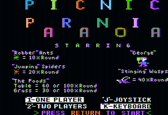 Picnic Paranoia (Apple II) screenshot: Title screen