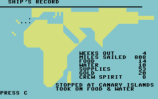 Sea Route to India (Commodore 64) screenshot: Canary Islands
