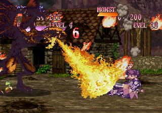 Princess Crown (SEGA Saturn) screenshot: It's not like Gradriel won't get her fair share of fighting giant, firebreathing creatures.