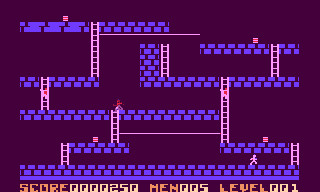 Lode Runner (Atari 8-bit) screenshot: Level 1 with NTSC artifacting