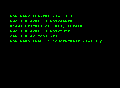 Match (Commodore PET/CBM) screenshot: Settings