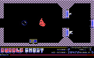 Bubble Ghost (Apple IIgs) screenshot: Blowing until he turns red.