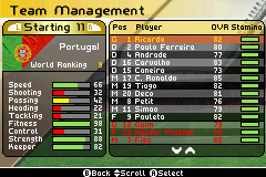 FIFA World Cup: Germany 2006 (Game Boy Advance) screenshot: Team Management