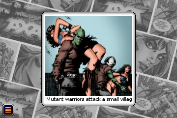 Axa (J2ME) screenshot: Mutant worriers attack a small village and abduct the tribe leader's daughters.