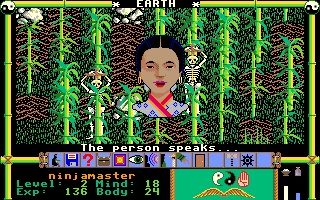 Moebius: The Orb of Celestial Harmony (Amiga) screenshot: With your sword put away, villagers will give you supplies and advice when you talk to them.