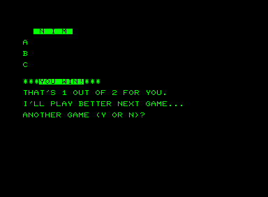 Nim (Commodore PET/CBM) screenshot: I won!