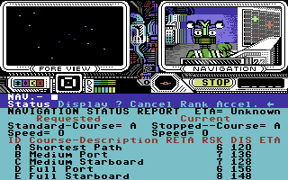 Psi 5 Trading Co. (Commodore 64) screenshot: Setting a course in navigation.