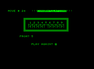 Pegboard (Commodore PET/CBM) screenshot: I completed the puzzle.