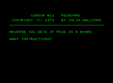Pegboard (Commodore PET/CBM) screenshot: Introduction screen