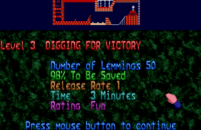 Xmas Lemmings (Amiga) screenshot: Level information