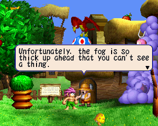Tomba! (PlayStation) screenshot: Dialogue - I'm told I can't progress further