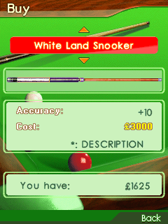 Jimmy White Snooker Legend (J2ME) screenshot: Buying new cues