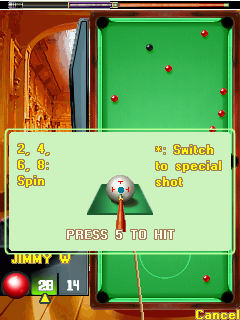 Jimmy White Snooker Legend (J2ME) screenshot: Advanced controls