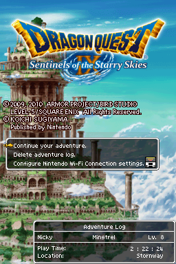 <small>Dragon Quest IX: Sentinels of the Starry Skies (Nintendo DS) screenshot:</small><br> The title screen.