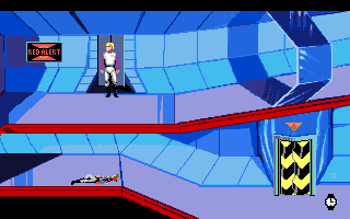Space Quest I: Roger Wilco in the Sarien Encounter (Amiga) screenshot: Start of the game in the halls of the Arcada