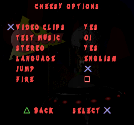 Cheesy (PlayStation) screenshot: Options.