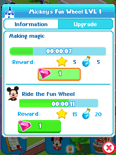Disney Magic Kingdoms (J2ME) screenshot: Fun wheel information