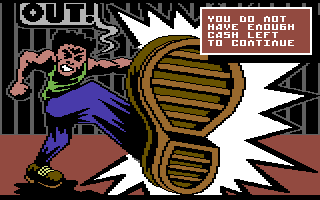 Sgt Slaughter's Mat Wars (Commodore 64) screenshot: All out of money from too many losses