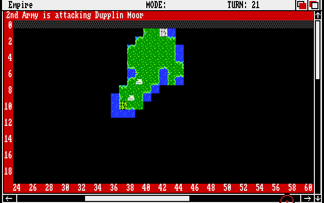 Empire: Wargame of the Century (Amiga) screenshot: Attacking a neutral city (shown in green)