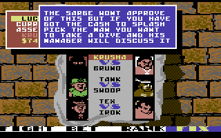 Sgt Slaughter's Mat Wars (Commodore 64) screenshot: Warning before fixing a fight