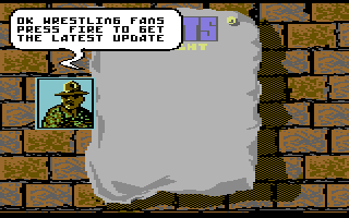 Sgt Slaughter's Mat Wars (Commodore 64) screenshot: Sgt. Slaughter tells you to press your button