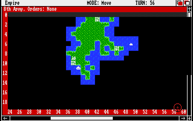 Empire: Wargame of the Century (Amiga) screenshot: After conquering the neutral cities on my home island, it's time to head out to sea.