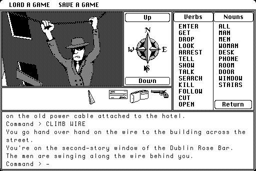 Borrowed Time (Macintosh) screenshot: Thug on clothesline.