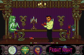 Fright Night (Amiga) screenshot: Ghosts are in the house on Tuesday