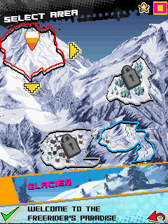Avalanche Snowboarding (J2ME) screenshot: There are four different areas