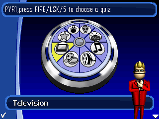 Buzz! The Mobile Quiz (J2ME) screenshot: Here we get to spin the wheel and hope for a good category