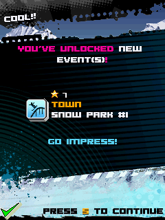 Avalanche Snowboarding (J2ME) screenshot: New events are unlocked by collecting stars