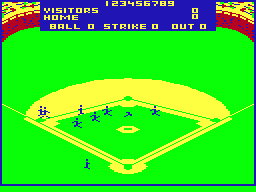 Color Baseball (TRS-80 CoCo) screenshot: Players entering the park