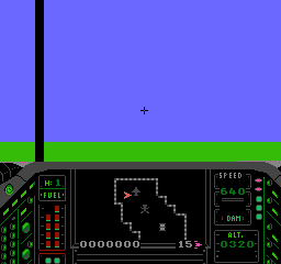 Airwolf (NES) screenshot: When flying, the game is viewed from within the cockpit