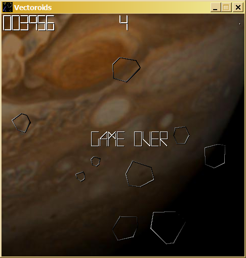 Vectoroids (Windows) screenshot: Game over