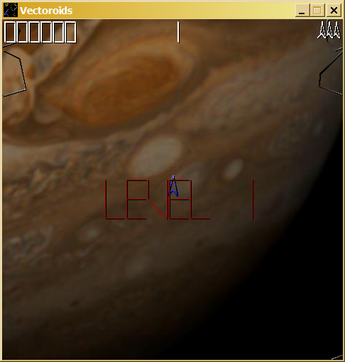 Vectoroids (Windows) screenshot: Beginning of level 1