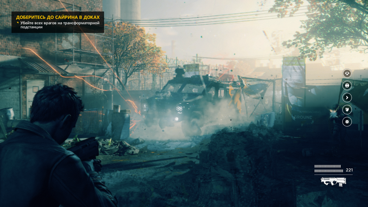 Quantum Break (Windows) screenshot: Time often freezes right in the middle of the action