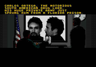 Jungle Strike (Genesis) screenshot: Mission Briefing - Carlos Ortega the Drug Lord.
