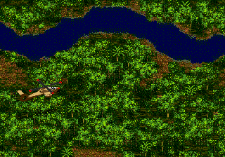 Jungle Strike (Genesis) screenshot: Flying near a river.