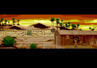 Desert Strike: Return to the Gulf (Genesis) screenshot: Level 2 - POW Camp rescue underway!