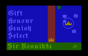 Excalibur (Atari 8-bit) screenshot: The Round Table room where you can interact with your knights.